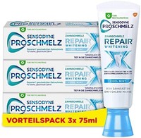 SENSODYNE 舒适达 ProSchmelz 修复*牙膏,含氟化物的日常牙膏,3 x 75 毫升,经证明通过酸修复牙釉质弱并去除变色