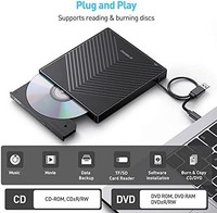 ORIGBELIE 外置 CD DVD 驱动器,超薄 CD 刻录机 USB 3.0,带 4 个 USB 端口和 2 个 TF/SD 卡插槽,