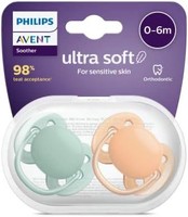 PHILIPS 飞利浦 Avent Ultra Soft 安抚奶嘴，2 件装 - 不含双酚 A 的安抚奶嘴，适合 0 至 6 个月的婴儿，