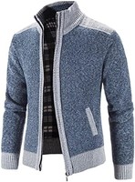 Lu's Chic 男式长袖开衫毛衣保暖修身全拉链绗缝夹克商务休闲针织外套口袋