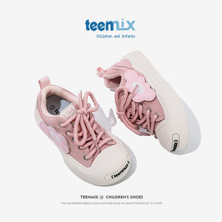 天美意（TEENMIX）天美意儿童运动鞋秋季小孩时尚透气帆布鞋女童休闲鞋子 粉色 35码