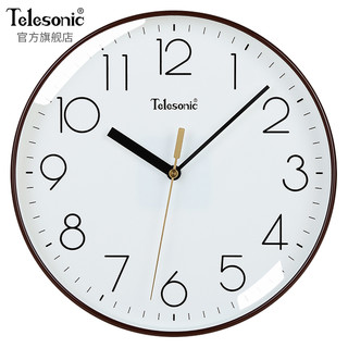 Telesonic 天王星 挂钟客厅卧室石英钟现代简约创意钟表免打孔时尚个性3D立体时钟圆形挂表Q8721-3咖边白面26厘米