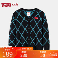 Levi's李维斯童装冬季男童针织开衫儿童菱格纹毛衣外套 正黑色 140/68(S)