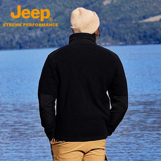 Jeep吉普男装冬防寒保暖长袖卫衣男户外摇粒绒抓绒上衣外套 品牌黑 L/175