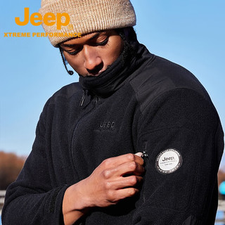 Jeep吉普男装冬防寒保暖长袖卫衣男户外摇粒绒抓绒上衣外套 品牌黑 L/175