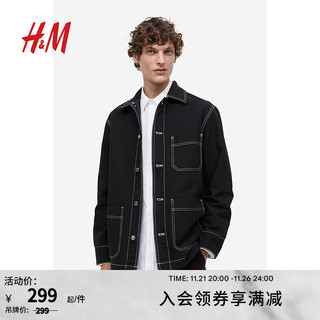 H&M男装标准版型棉质帆布外套1159710 黑色 170/92A