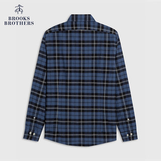 Brooks Brothers BrooksBrothers）男士秋冬纯棉扣结领格纹修身长袖休闲衬衫 B465-蓝黑条纹 XL