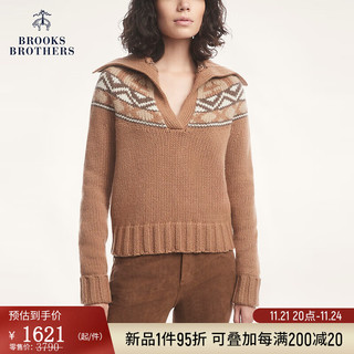 布克兄弟（BrooksBrothers）女士冬绵羊毛趣味图案套头针织毛衣 B245-浅褐色 S