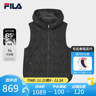 FILA Emerald斐乐女士羽绒马甲时尚休闲宽松连帽上衣 正黑色-BK 155/76A/XS