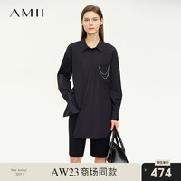 AMII通勤新中式风翻领链条装饰斜门襟白衬衫女衬衣上衣 黑色 170/92A/XL