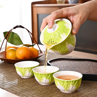 雅辞坊 中式手工 百财聚来 便携茶具 白菜创意快客杯