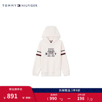 TOMMY HILFIGER童装男休闲拼色刺绣运动连帽卫衣TH2332027 米白色001 4/110cm