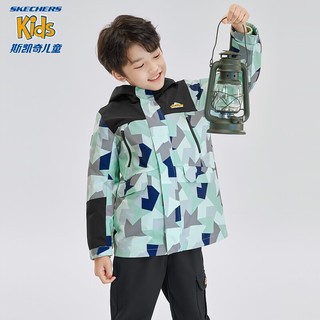 斯凯奇（Skechers）儿童梭织羽绒服男女童保暖套装L423G008 男童/异形迷彩蓝宝石/03HN 150cm