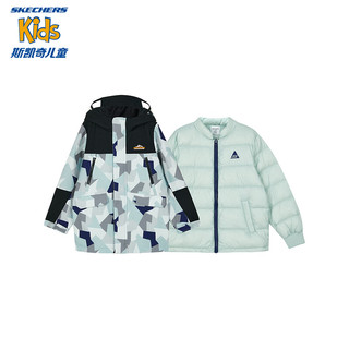 斯凯奇（Skechers）儿童梭织羽绒服男女童保暖套装L423G008 男童/异形迷彩蓝宝石/03HN 150cm