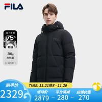 FILA 斐乐男士中长款羽绒服2023冬舒适休闲保暖连帽外套 正黑色-BK 170/92A/M