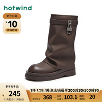 热风冬季女士时尚休闲靴时尚圆头休闲靴复古时髦时装靴 129卡其 36(正码)