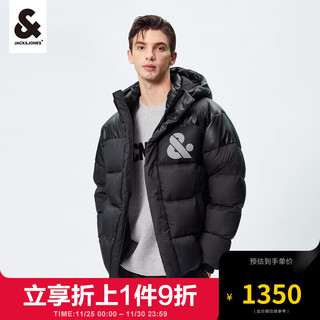 杰克·琼斯（JACK&JONES）冬季男士宽松胸前logo反光连帽羽绒服外套男装223412084 黑色E40 170/92A/S