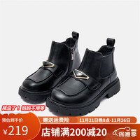 Kappa Kids卡帕背靠背童靴保暖加绒舒适透气防滑马丁靴 黑色 34码