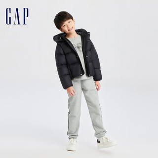 Gap男童秋季2023LOGO防泼水连帽羽绒服810635儿童装夹克外套 黑色 130cm(M)