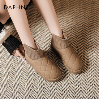 达芙妮（DAPHNE） 雪地靴女冬短筒加绒棉靴子显瘦面包鞋保暖短靴女 摩卡棕 37