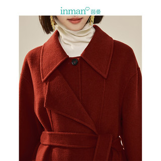 茵曼（INMAN）羊绒双面呢大衣女装气质红色长外套 酒红色 L
