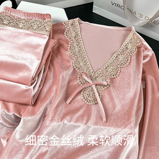 上海故事睡衣女冬款金丝绒加绒加厚保暖秋冬季女士家居服套装 粉色 L