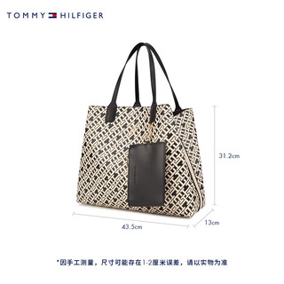 TOMMY HILFIGER24早春女装双面用满印大容量手提单肩托特包AW0AW16082 黑色/黑白拼色BDS OS