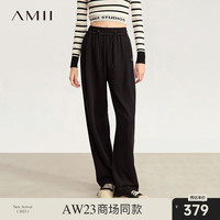 AMII全棉休闲裤卫裤女布标装饰阔腿裤束脚裤两穿裤子