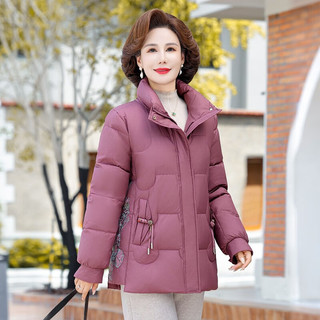 鸭鸭（YAYA）冬装洋气羽绒服短款中年女款保暖中老年洋气外套女CF 紫色 XXL