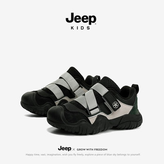 Jeep童鞋儿童运动鞋冬魔术贴软底防滑跑步鞋男女童休闲鞋 黑灰 28码 鞋内长约17.9cm