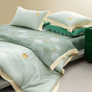 水星家纺床上四件套 莱赛尔纤维套件被套床单四件套床上用品 亿点微笑(鸟蛋绿) 180cm×200cm