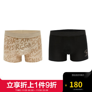 杰克·琼斯（JACK&JONES）秋舒适简约基础松紧透气二条装平角内裤男装223392003 卡其色/黑色 185/105XL