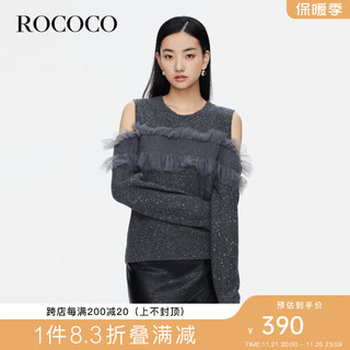 洛可可（ROCOCO）2023商场同款秋季性感露肩毛衣女蕾丝拼接设计感羊毛衫 高楼灰 S