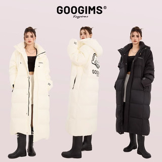 Googims 羽绒服男女同款情侣长款过膝冬季加厚白鸭绒保暖抗韩潮款潮牌外套 香槟杏 XL