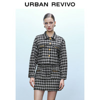 UR冬女装复古高街撞色格子百搭休闲翻领外套UWG830142 黑色格子 S