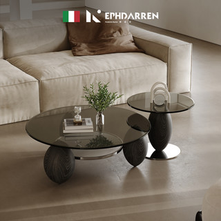 EPHDARREN/弗达伦 意式轻奢白蜡木茶几组合实木客厅创意设计师家用圆形边几玻璃创意