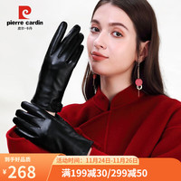 皮尔卡丹女士真皮手套2023冬天防风保暖加厚冬季骑行开车触屏羊皮手套 黑色（柔绒里） L