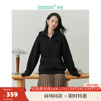 INMAN 茵曼 连帽拉链卫衣女装内里绒毛保暖上衣 午夜黑 L