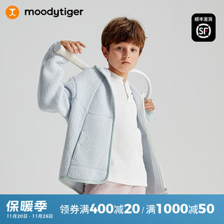 moodytiger波斯绒外套女童男童23年冬季加绒外套保暖户外运动童装 极地冰灰 140cm