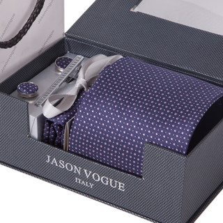 JASONVOGUE 杰尚维格 真丝领带男士套装正装8CM领带夹袖扣父亲礼 粉紫细点V035