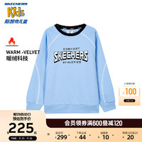 Skechers斯凯奇男童针织衫秋冬加绒套头卫衣中大童户外运动服P423B025 灰蓝色/02GK 160cm