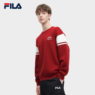 FILA 斐乐男士针织套头衫休闲拼接舒适圆领卫衣 火焱红-RD 175/96A/L