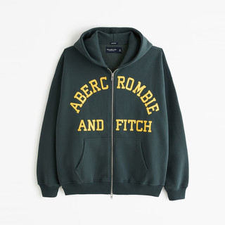 Abercrombie & Fitch 男女同款 秋冬外套连帽拉链抓绒卫衣 354004-1 深绿色 L (180/108A)