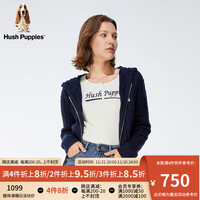 Hush Puppies暇步士女装2024春美式复古休闲百搭连帽开衫毛衣 196深蓝 S