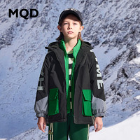 MQD童装男童三合一外套可拆卸中大童秋冬装夹棉加厚一衣三穿 黑色 110cm