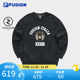 FILA FUSION斐乐潮牌男子针织套头衫2023冬时尚休闲加绒卫衣 正黑色-BK 165/88A/S