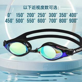 英发（YINGFA）度数镀膜游泳镜 左右近视不同度数眼睛多彩防紫外线泳镜 酷黑