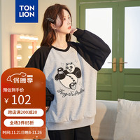 唐狮 TONLION【功夫熊猫联名】女卫衣圆领加绒拼接 黑色 S