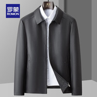 罗蒙【牛皮】男士短款翻领皮衣时尚商务休闲真皮夹克 亮黑 180