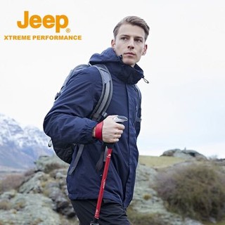 Jeep 吉普 冲锋衣男 抓绒两件套三合一户外防风保暖防寒服男士登山滑雪耐磨外套 94090 藏青 XL